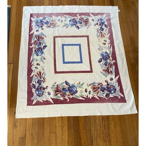 Vintage Floral Tablecloth Iris Pedigree By Thomaston Mills MCM Cotton 1960s - Picture 1 of 11